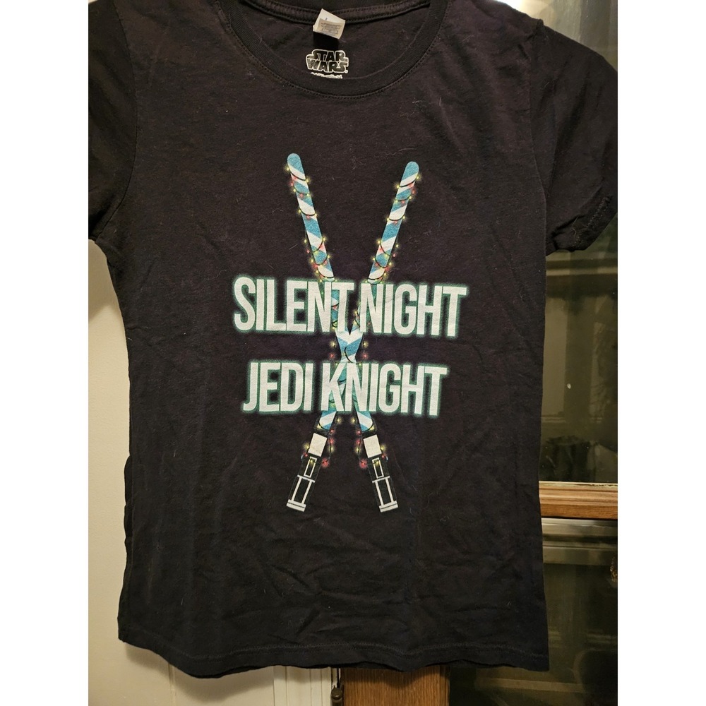 Star Wars Christmas Tshirt.  Silent Night Jedi Night. Black, Ladies Sz Small